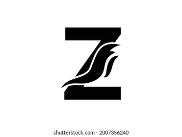 black and white Letter Z logo with fire flame shape, emblem, design concept, creative symbol, icon business or corporate Vector Illustration logo Design template.