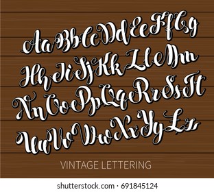 Black and white lettering. ABC Painted Letters. Modern Brushed Lettering. English alphabet. Vector handwritten brush script. Alphabet Education. White letters on chalkboard background
