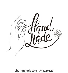 black and white lettering logo handmade with hand and tangle