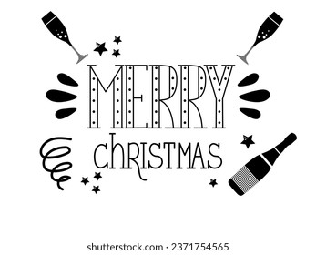 Black and white lettering Merry Christmas