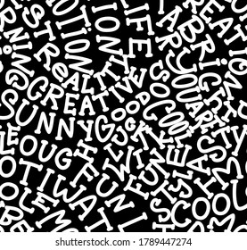 Schwarz-Weiß-Schriftzeichen nahtlos. Calligrafische Monochrome wiederholt Druck mit Motivation und glücklichen Worten.