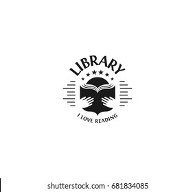 Black and white library logotype on white background, school vector logo, monochrome vintage sign. University, college retro design stamp
