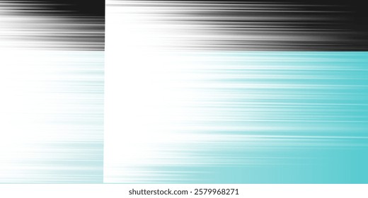 Black, White, Light Blue and Turquoise Bright Linear Striped Gradient Shapes, Motion Blurs: A Clean, Sleek and Dynamic Vertical Contrast, Abstract Creative Design with Horizontal Stripes, Lines