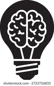 Blanco y negro de una bombilla con un cerebro en el interior que simboliza las ideas y el concepto de innovación
