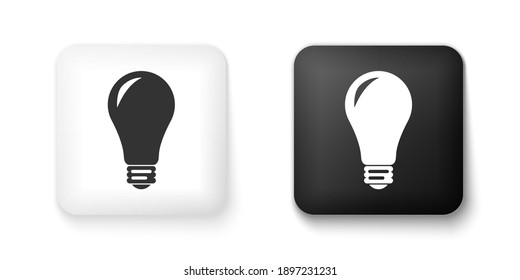 Black and white Light bulb icon isolated on white background. Energy and idea symbol. Lamp electric. Square button. Vector.
