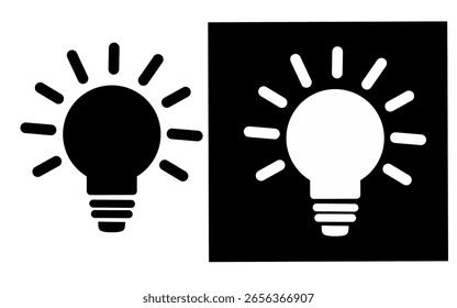 Black and white light bulb icon, symbolizing idea, creativity, and innovation.
