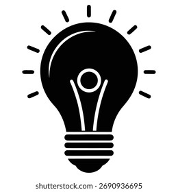 Icono de bombilla blanca y negra que simboliza ideas e innovación