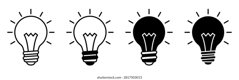 Black and white light bulb icons representing ideas and creativity for school and education