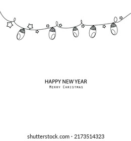 
Vector de bombillas negras y blancas. Feliz año nuevo y feliz tarjeta de saludo de navidad