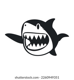 Logo de luz blanca y negra con un adorable tiburón alegre.