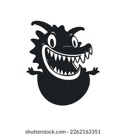 Black and white light logo with an adorable Cheerful crocodile.