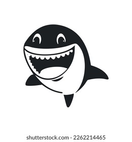 Black and white light logo with an adorable cheerful shark.