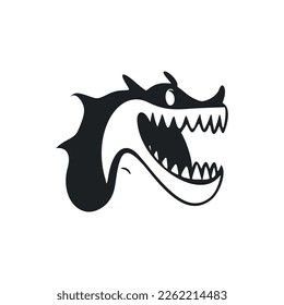 Black and white light logo with Attractive Cheerful crocodile.