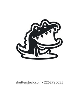 Black and white light logo with Attractive Cheerful crocodile.