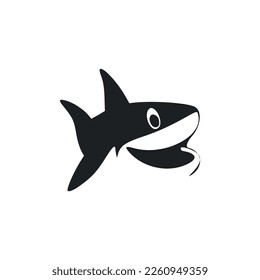 Black and white light logo with a charming cheerful shark.