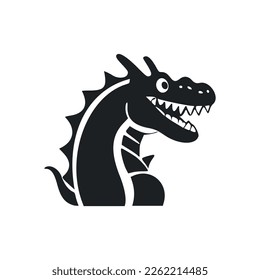 Black and white light logo with a charming cheerful crocodile.
