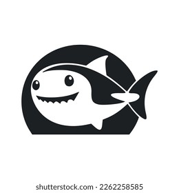 Logo de luz blanca y negra con un tiburón alegre y encantador.