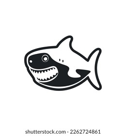 Black and white light logo with a charming cheerful shark.