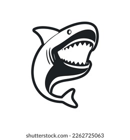 Black and white light logo with a nice cheerful shark.