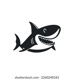 Black and white light logo with a sweet cheerful shark.
