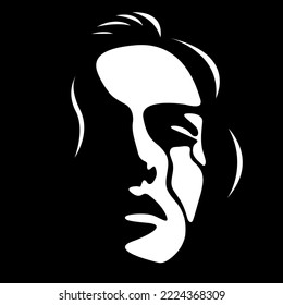 black and white light and shadow vector illustration of a woman's face with tears flowing down her cheeks. war, victim of violence, domestic violence against women, abuse, harassment. social poster. 