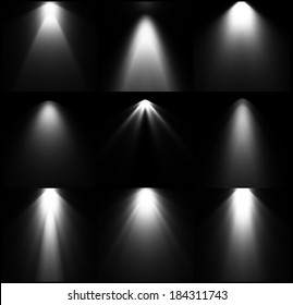 Black And White Light Sources. Vector Set