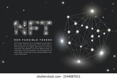Black and white light sparkle NFT wallpaper. Non-fungible token in rgb light effect. Digital cryptocurrency background concept.