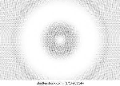 Black and white light vector halftone. Centered round half tone surface. Dotted ring with copy space. Retro comic overlay. Dot pattern on transparent backdrop. Digital perforated halftone