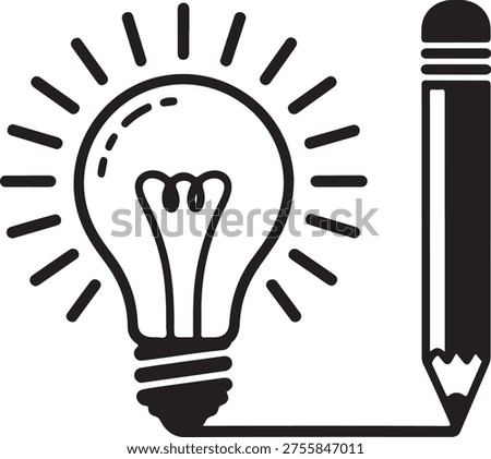 Black and white of a lightbulb with a pencil creativity