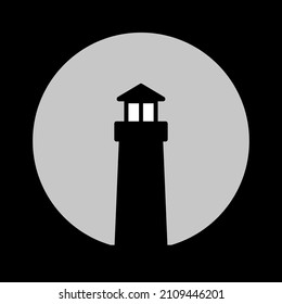black and white lighthouse logo design on black background 