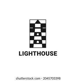 Logo del faro blanco negro en vector de diseño de ajedrez cuadrado