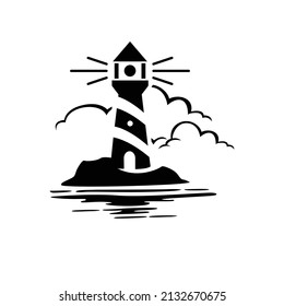 Black and white lighthouse silhouette vector illustration