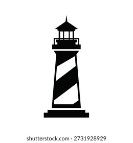Design plano de ilustração vetorial de farol preto e branco isolado no fundo branco