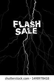 Black and white lighting strom poster design template, flat minimal elements with flash sale fonts design