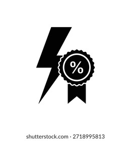 Parafuso de relâmpago preto e branco com ícone de emblema representando a venda flash ou desconto rápido