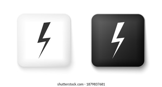 Icono de perno Lightning blanco y negro aislado en fondo blanco. Icono de Flash. Icono de flash de carga. Tornillo de trueno. Ataque de iluminación. Botón cuadrado. Vector.