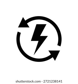 Icono de relámpago blanco y negro con flecha circular que representa la energía renovable