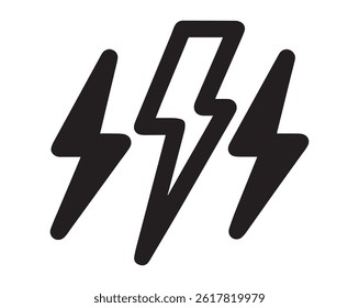 Black and White Lightning Bolt Icons, Vector Fully Editable Illustrator EPS File.