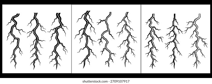 Black and white lightning bolt illustrations for graphic design elements