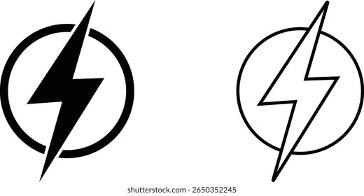 Logotipos de raio preto e branco exibidos juntos em um fundo branco em um design minimalista