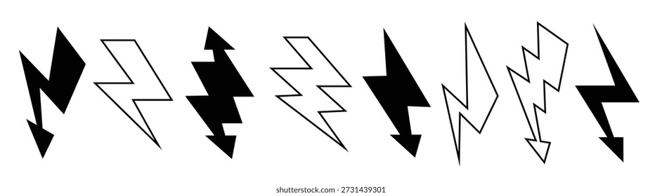 black and white lightning bolts set thunder bolt symbols 