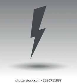 black and white lightning icon with a shadow on a gray background. Gradient. Vector lightning icon