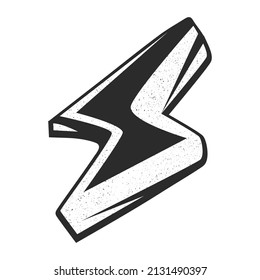 Black and white lightning icon, symbol of strength, energy, danger. Vector illustration