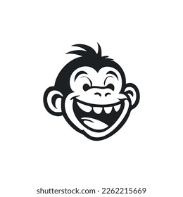 Black and white Lightweight logo with Adorable and cute monkey.