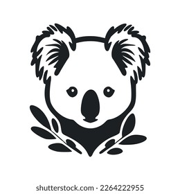 Black and white Lightweight logo with Adorable and cute koala.