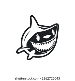 Black and white Lightweight logo with an aesthetic Cheerful shark.