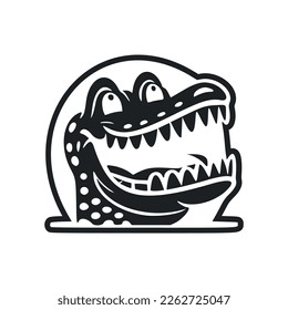Black and white Lightweight logo with an aesthetic Cheerful crocodile.