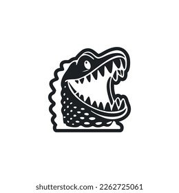 Black and white Lightweight logo with a cute Cheerful crocodile.