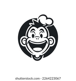 Black and white Lightweight logo with Lovely and cute monkey.
