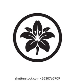 Black and White Lily Flower in Circle Emblem